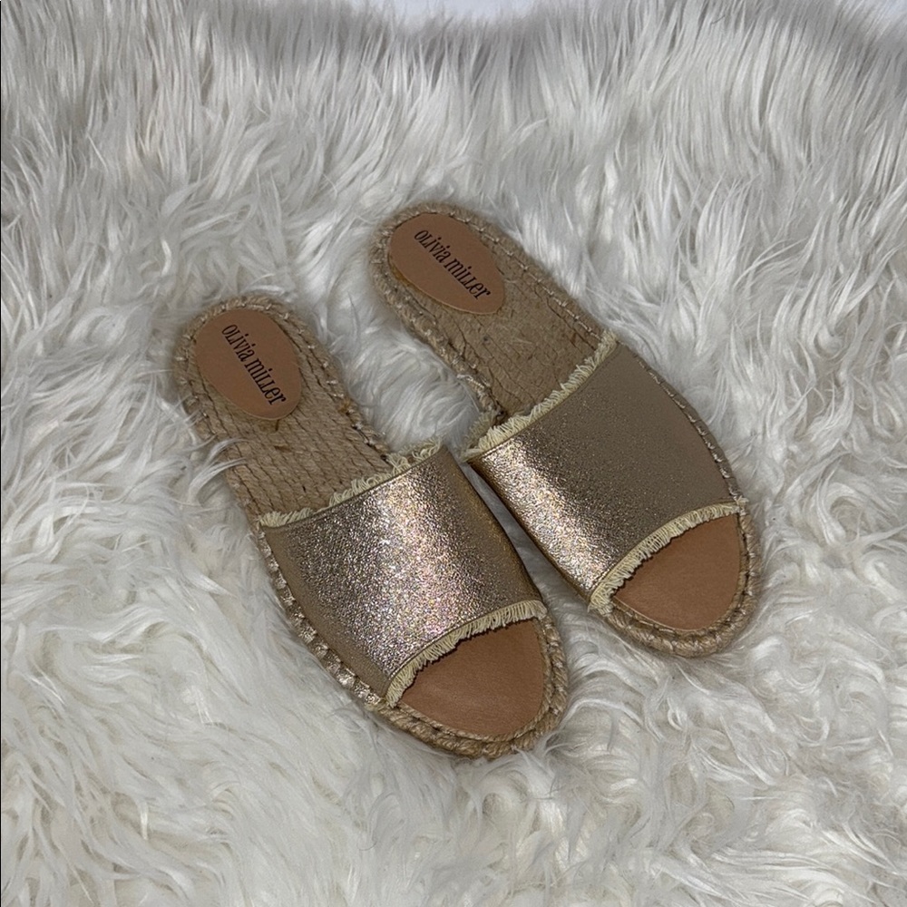 Olivia Miller Gold Espadrille Flats with Frayed Detailing